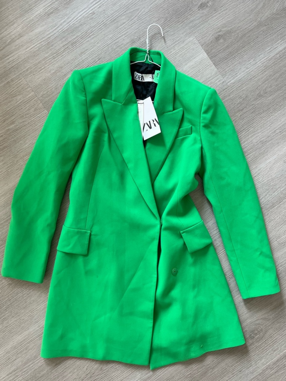 Zara Bright Green Structured Long Blazer